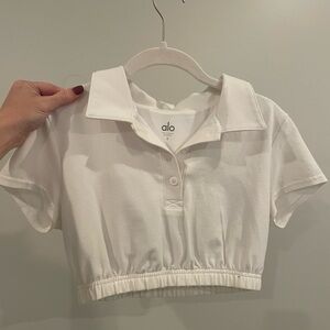 ALO Yoga White Crop Polo Top
